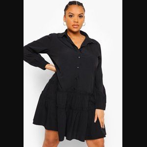 Plus Frill Long Sleeve Loose Shirt Dress NWT